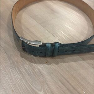 Blue and Green Textured crocodile Leather Belt with Silver Buckle